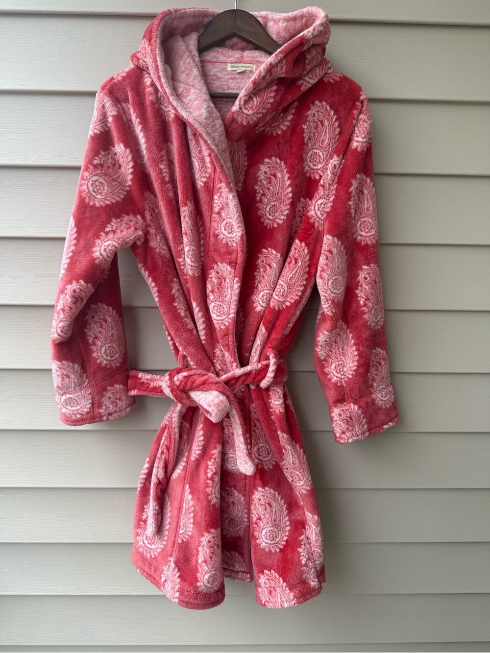 World Market Pink Paisley Plush Hooded Robe Size O/S One Size